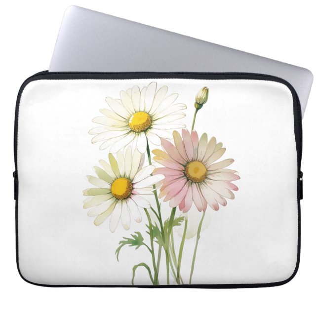 Daisy Watercolor Blume Moderne Beruflich Laptopschutzhülle (Vorderseite)