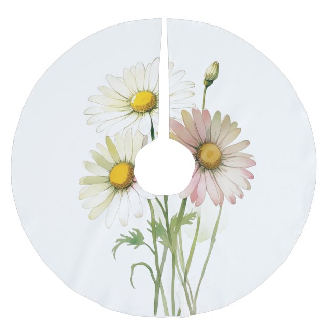 Daisy Watercolor Blume Moderne Beruflich Polyester Weihnachtsbaumdecke (Vorderseite)