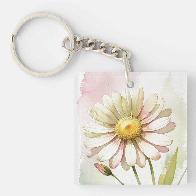 Daisy Watercolor Blume Moderne Beruflich Schlüsselanhänger (Vorderseite)