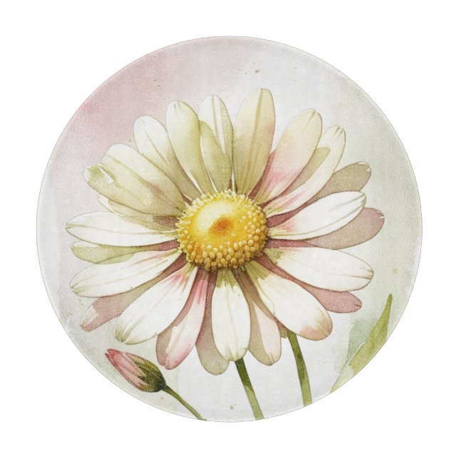 Daisy Watercolor Blume Moderne Beruflich Schneidebrett (Vorderseite)