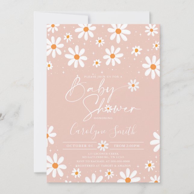Daisy Watercolor Floral Baby Dusche Einladung (Vorderseite)