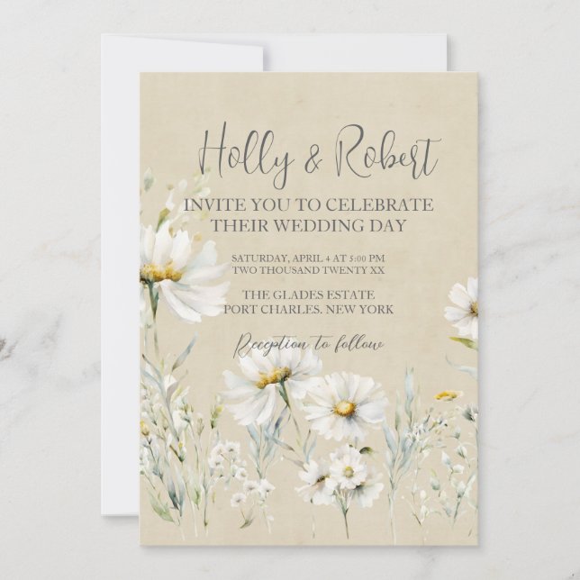 Daisy Wedding Foto QR-Code Einladung (Vorderseite)
