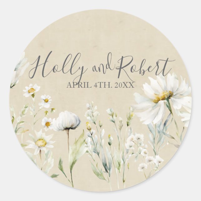 Daisy Wedding Runder Aufkleber (Vorderseite)