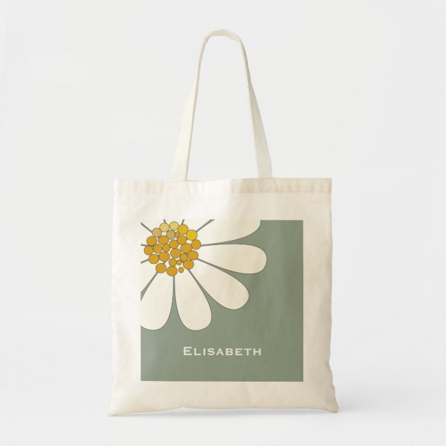 Daisy-weiße Blumengestalt personalisieren den Name Tragetasche (Vorne)