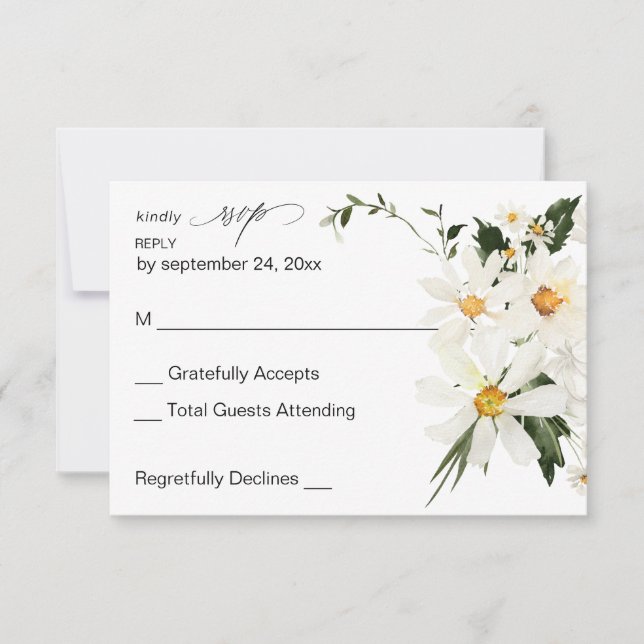 Daisy White Floral no Meal UAWG RSVP Karte (Vorderseite)