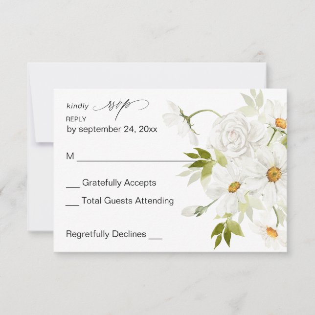 Daisy White Floral no Messe UAWG 3 RSVP Karte (Vorderseite)