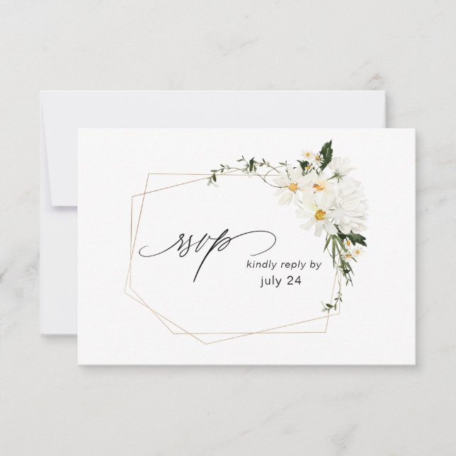 Daisy White Floral w Meal RSVP Karte (Vorderseite)
