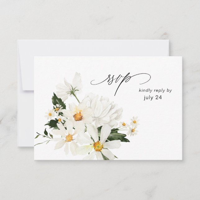Daisy White Floral w Repas Carte RSVP 3 (Devant)