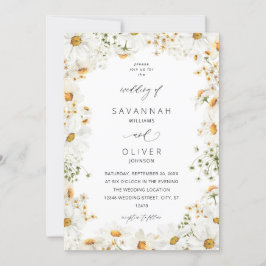 Daisy White Floral Wedding Einladung