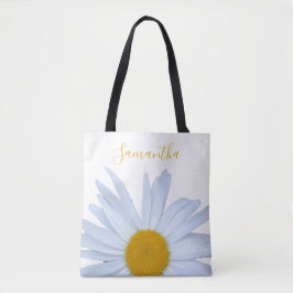 Daisy White Yellow Script Tote Bag Tasche