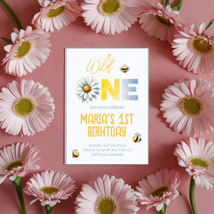 Daisy Wild One 1st Girl Birthday Party Invitation