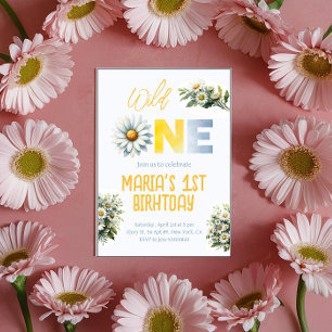 Daisy Wild One 1st Girl Birthday Party Invitation