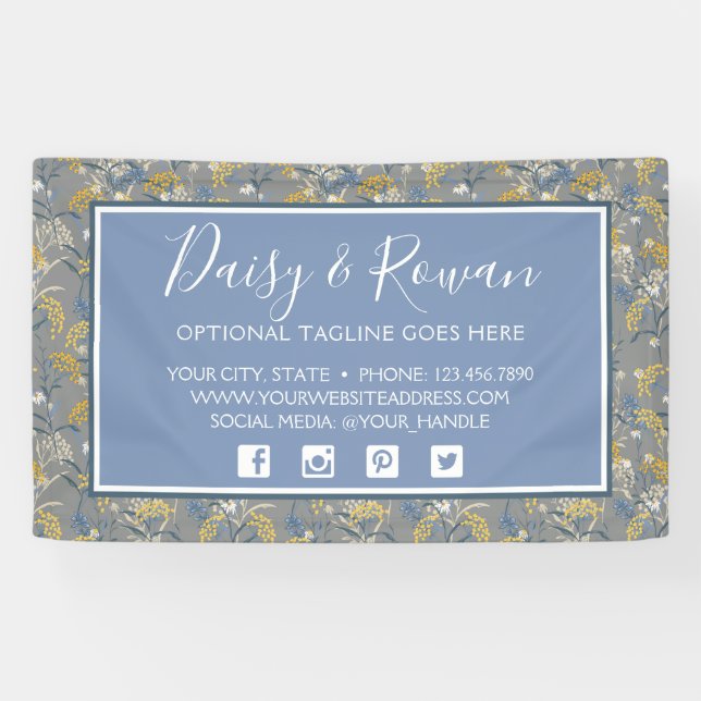 Daisy Wildblume & Yellow Rowan Berries Floral Banner (Horizontal)