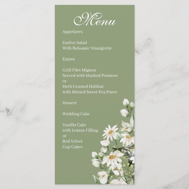Daisy Wildflower Boho Wedding Menu Menükarte (Vorderseite)