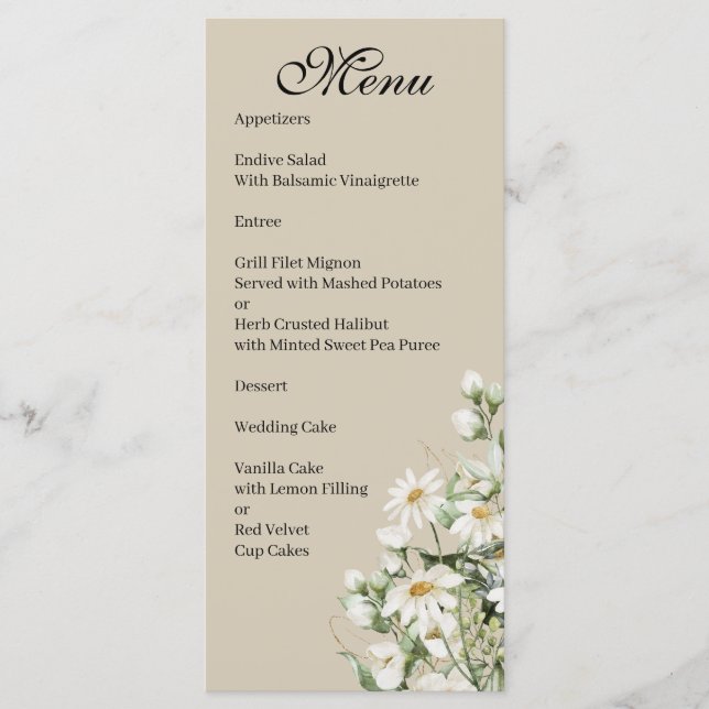 Daisy Wildflower Boho Wedding Menu Menükarte (Vorderseite)