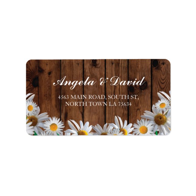 Daisy Wood floral Rustic Elegante Address Labels Adressaufkleber (Vorne)