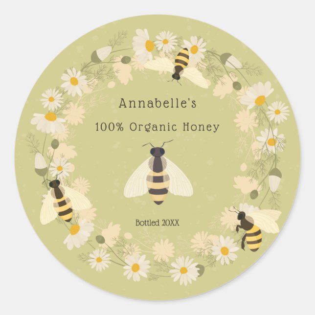 Daisy Wreath et Bees Honey Étiquette Personnaliser (Devant)