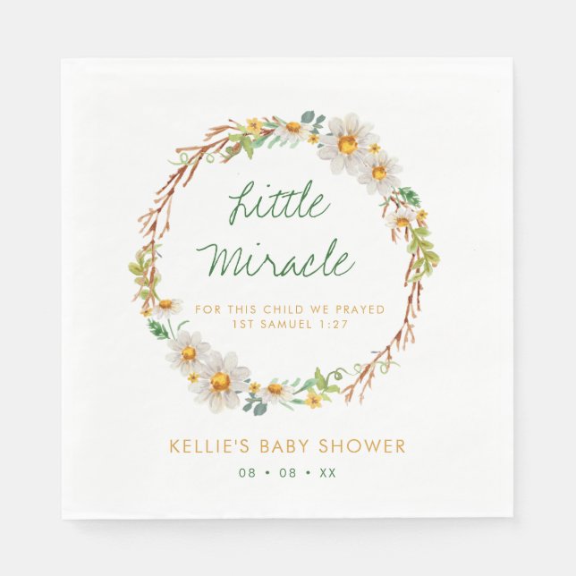 Daisy Wreath Little Miracle Baby Shower Scripting Serviette (Vorderseite)