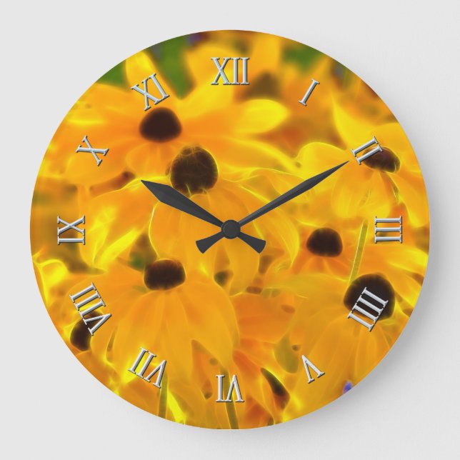 Daisy Yellow Flowers Blumenuhr Große Wanduhr (Vorderseite)