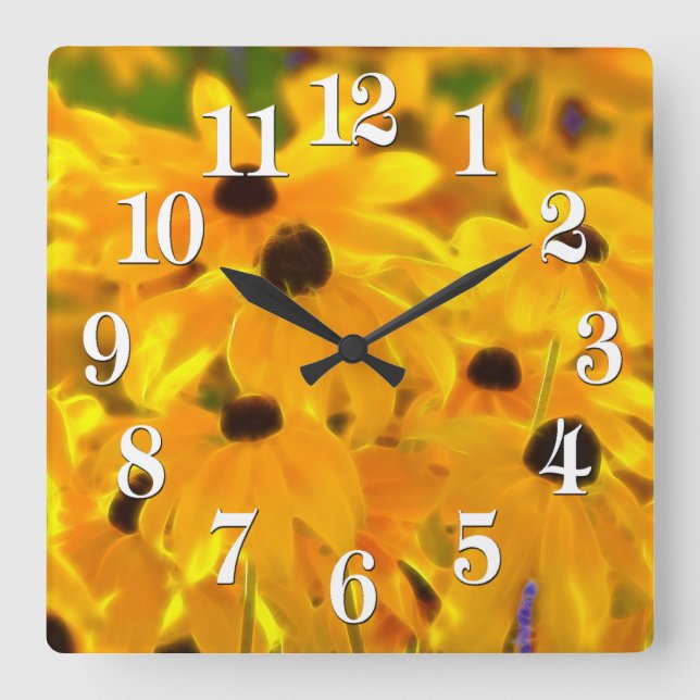 Daisy Yellow Flowers Blumenuhr Quadratische Wanduhr (Vorderseite)