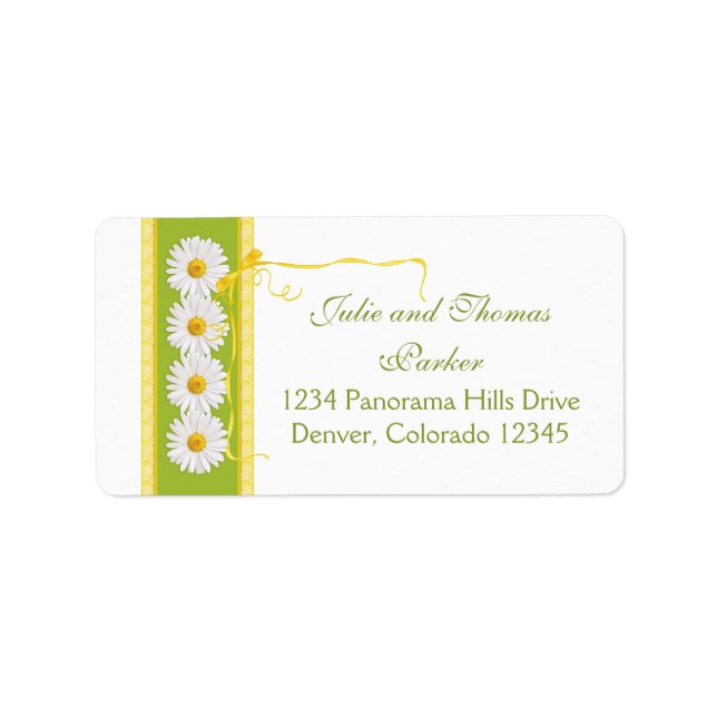 Daisy Yellow Green Ribbon Wedding Rücksendeadresse Adressaufkleber (Vorne)