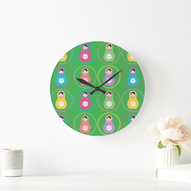 Daisyflower Matryoshka Große Wanduhr (Zuhause)