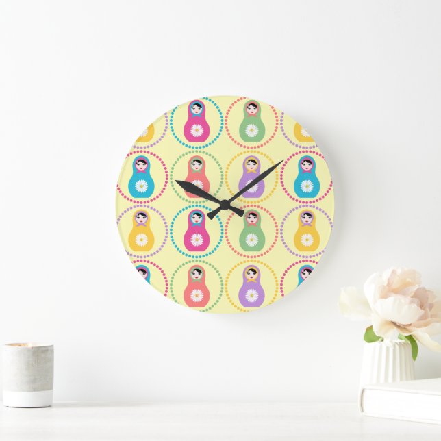 Daisyflower Matryoshka Große Wanduhr (Zuhause)