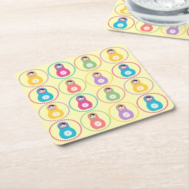 Daisyflower Matryoshka Rechteckiger Pappuntersetzer (angewinkelt)
