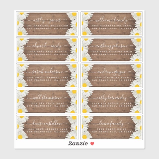 Daisys Rustic Wood Mariage Étiquettes de adresse i (Feuille)