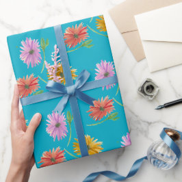 DaisyTrio Blue Wrapping Paper Geschenkpapier