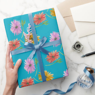 DaisyTrio Blue Wrapping Paper Geschenkpapier