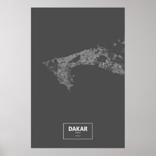 Dakar, Senegal (weiß auf Schwarzem) Poster