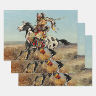 „Dakota Chief“ Western Art von Charles M. Russell Geschenkpapier Set