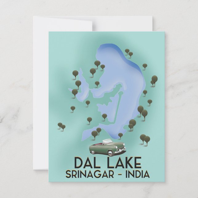 Dal Lake, Srinagar, Indien Reiseplakat Karte (Vorderseite)