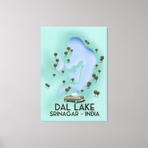 Dal Lake, Srinagar, Indien Reiseplakat Karte Leinwanddruck