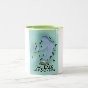 Dal Lake, Srinagar, Indien Reiseplakat Karte Zweifarbige Tasse