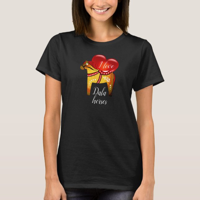 Dala Folk, Schwarz/Rot/Gelb/Weiß, rotes Herz T-Shirt (Vorderseite)