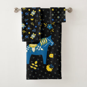 Dala folklorique suédoise Cheval le bleu et jaune