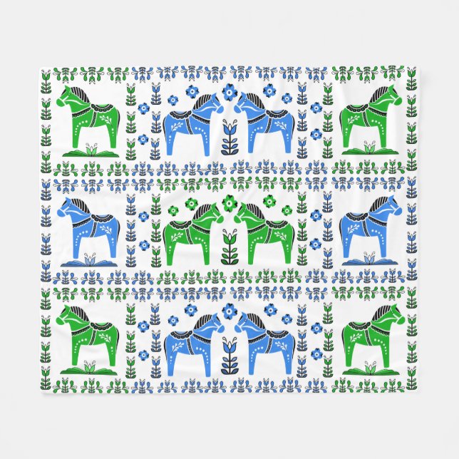 Dala Folkpferd, nordisch/norwegisch, blau/grün Fleecedecke (Vorderseite (Horizontal))