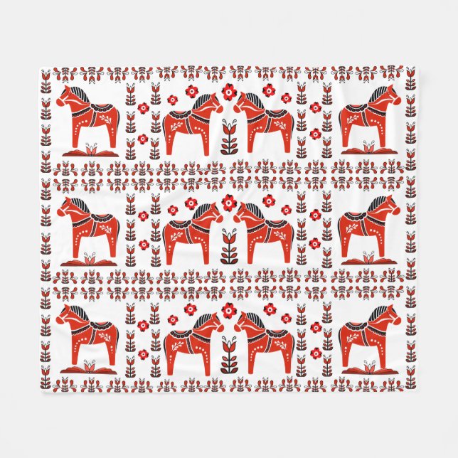 Dala Folkpferd, nordisch/norwegisch, weiß/rot Fleecedecke (Vorderseite (Horizontal))