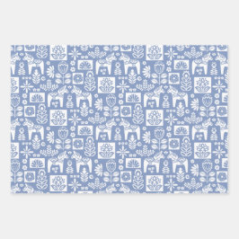 Dala Horse Collage Periwinkle Geschenkpapier Set