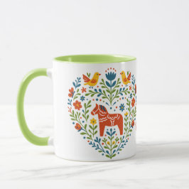 Dala Horse Folk Art Hygge Heart Pattern Mug Tasse