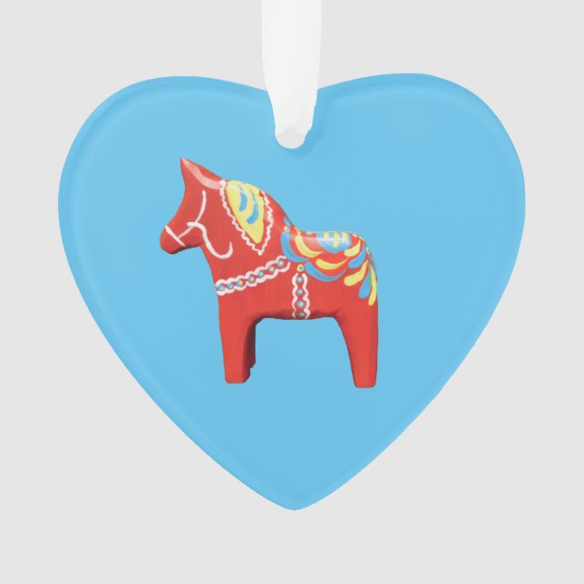 Dala Horse on Blue Heart Ornament (Vorderseite)