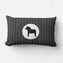 Dala Horse Schwarz-weiß Herringbone Throw Kissen