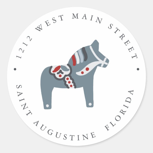 Dala Horse Skandinavien Folkloregie Rücksendeadres Runder Aufkleber (Vorderseite)