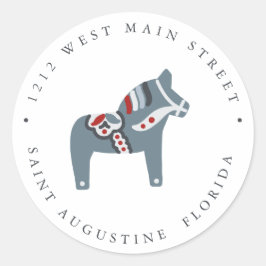 Dala Horse Skandinavien Folkloregie Rücksendeadres Runder Aufkleber