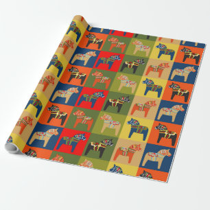 Dala Horse Swedish Folk Art Pattern Geschenkpapier