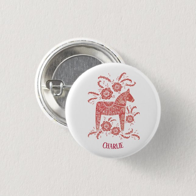 Dala Horse Swedish Folk Art Personalisiert Button (Vorne & Hinten)