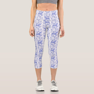 Dala Horse Swedish Pattern Indigo Blue und White Capri Leggings