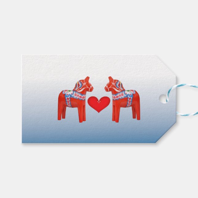 Dala Horse Twin Skandinavien Kunst mit dem Herzen Geschenkanhänger (Vorderseite (Horizontal))